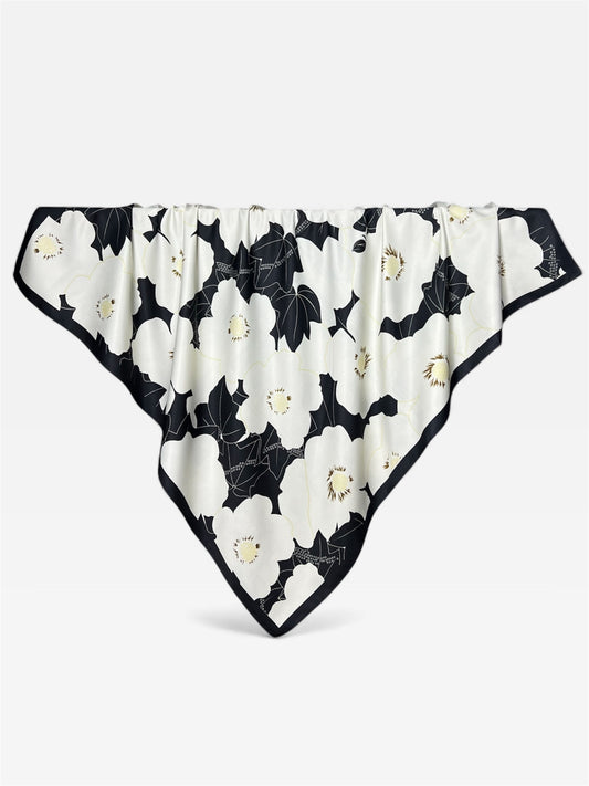 Square Hijab Silk - Black and white flower